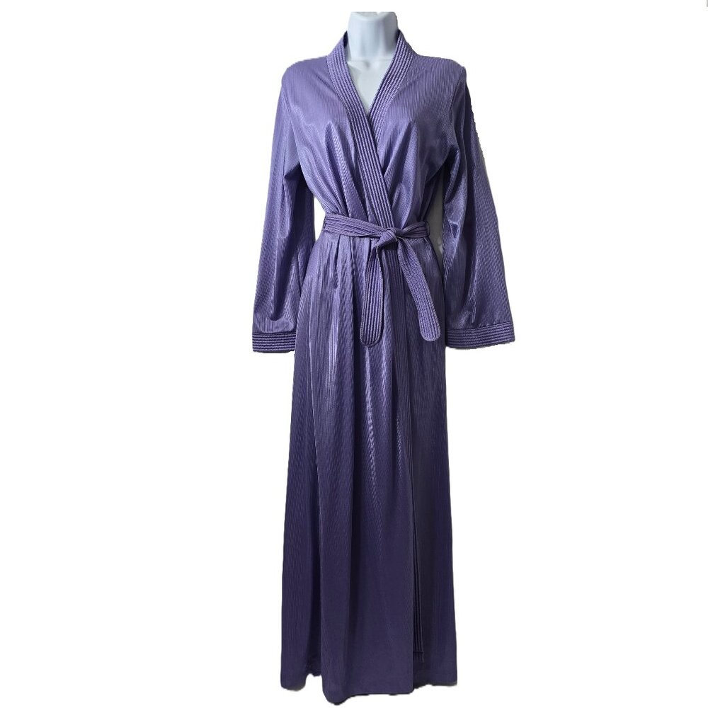 Vintage Nylon Belted Bath Robe S Semi Sheer POCKET Purple Shimmer 70s Beach Swim